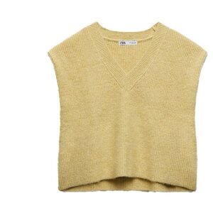 Zara Women's V-Neck Sweater Vest in Soft Yellow